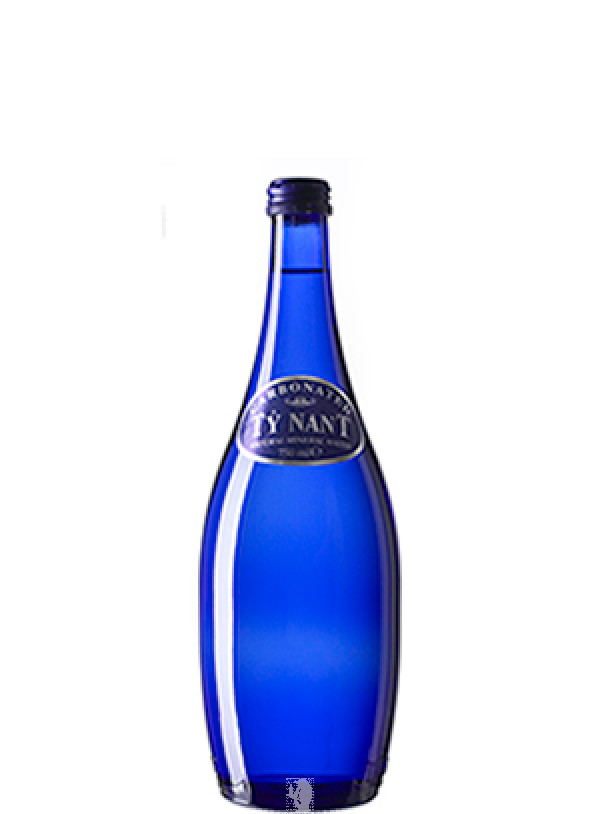 Cobalt Blue TYNANT Glass Water Bottle 8.25" Tall 